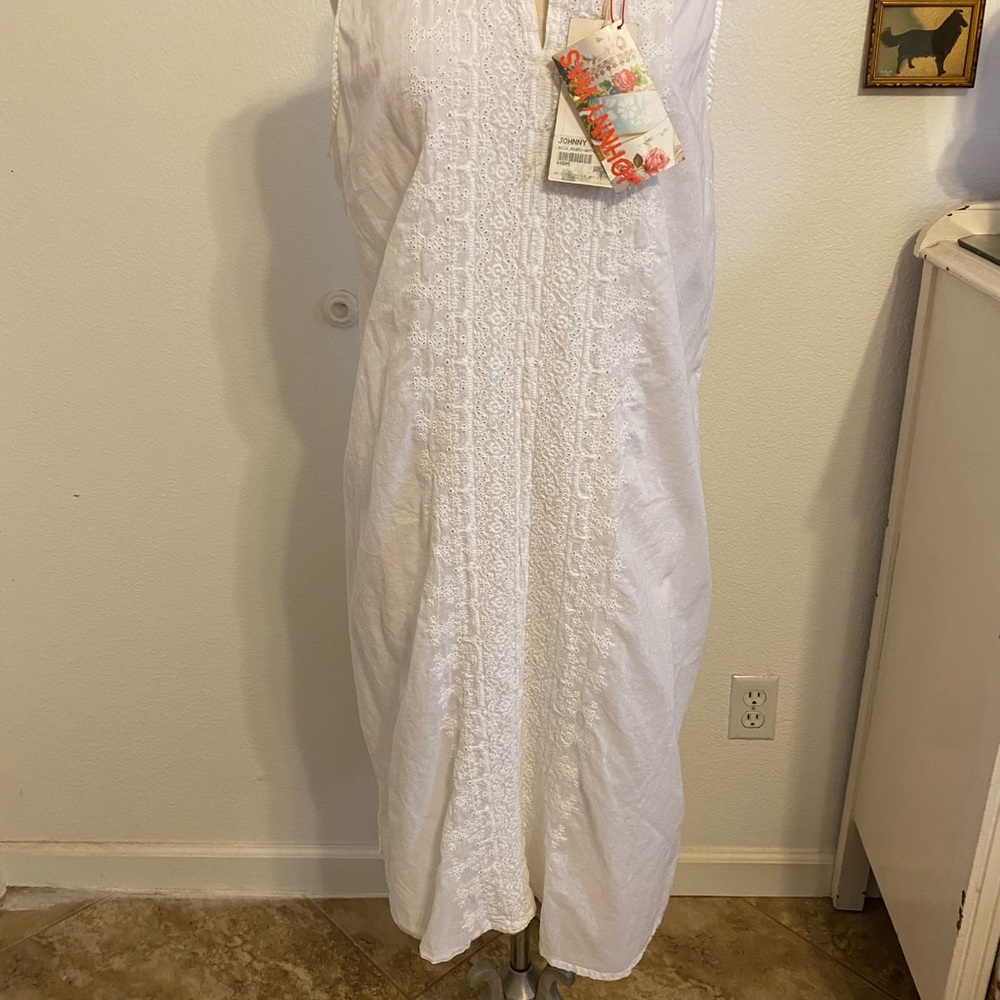 Johnny Was White Embroidered Midi Dress
